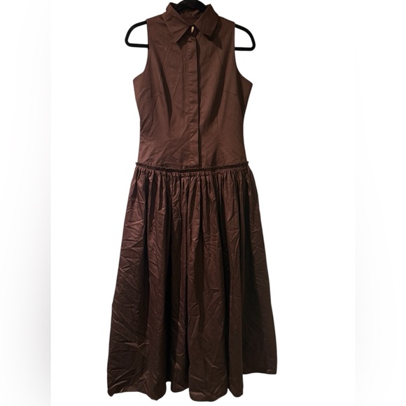 ABADIA Sama Gathered Cotton-Poplin Maxi Shirt Dress in Brown Size 4 Retail $850 - Picture 7 of 15